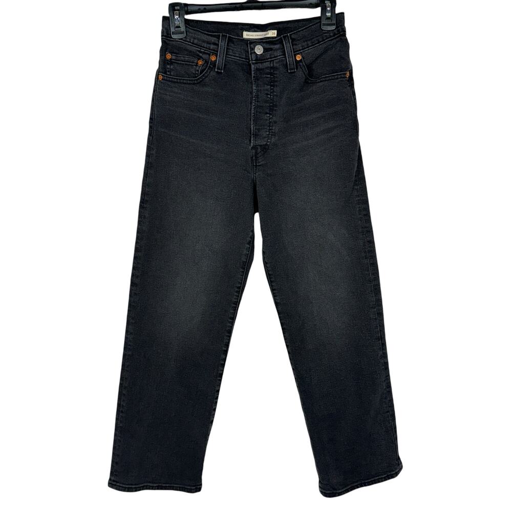 Levi’s SZ 26 Ribcage Straight Ankle Jeans Button-Fly Stretch Hi-Rise Black Wash
